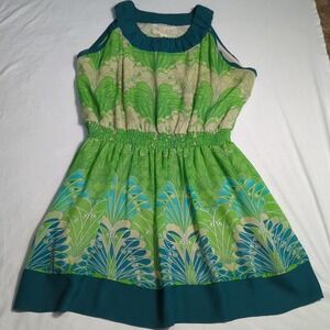 Nick & Mo Womens Med Sleeveless Green Peacock Design Lined Short Dress 345